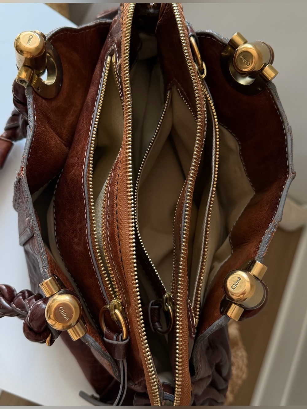 Chloé Héloïse Brown Distressed Leather Braided Shoulder Bag - Picture 11 of 15